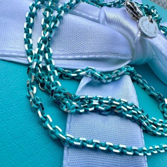 NEW 30" Tiffany & Co. Blue Enamel Sparkler Necklace - Picture 3 of 8